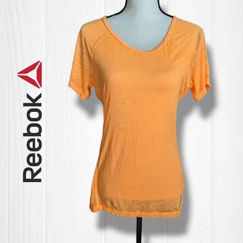 Reebok Workout T-Shirt Sugar Wash Open Back Top Atomic Tangerine Orange Women's